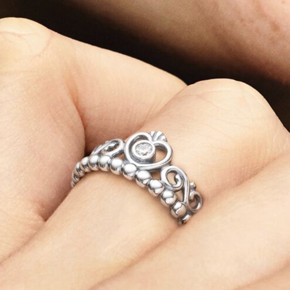 Pandora Princess Tiara Crown Ring sterling silver cubic zirconia 925 silver Sz 6 - Picture 3 of 8